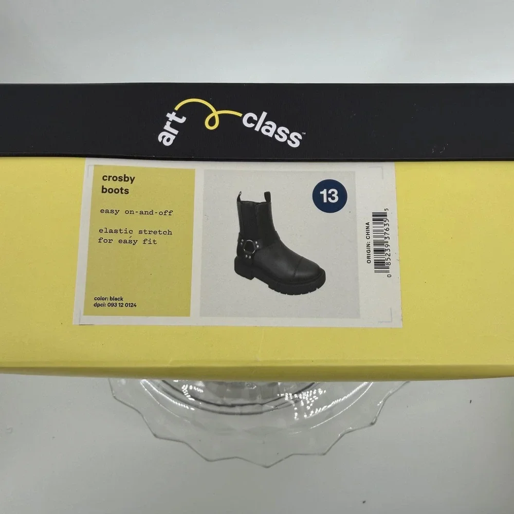Art Class Crosby Boots Kids Size 13 Black Harness Lug Sole Zip Up Moto Biker New